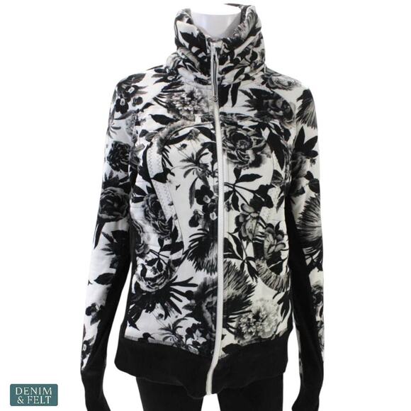 Lululemon Calm & Cozy Jacket Brisk Bloom Black White Cotton Fleece Sz 8 ~ RARE!! - Picture 8 of 16